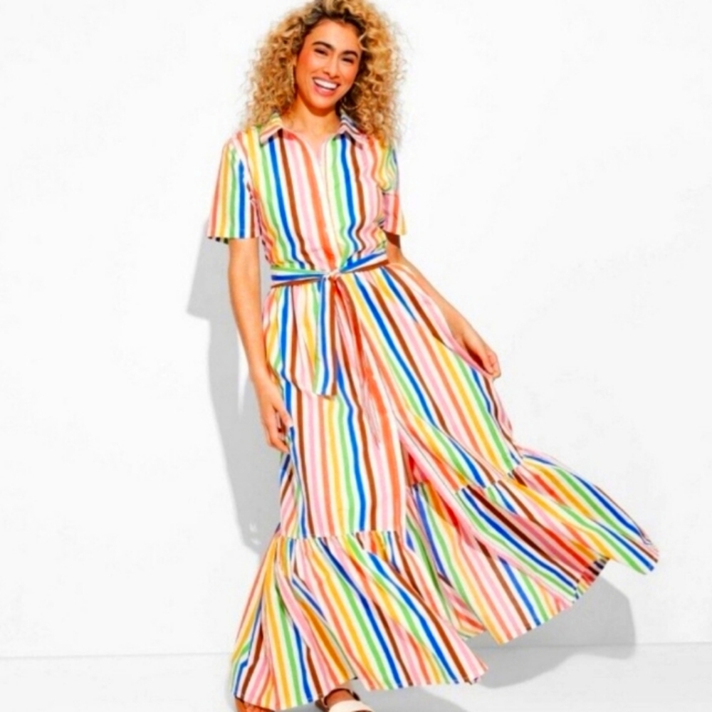 Multi Color Striped Rainbow Shirt Dress